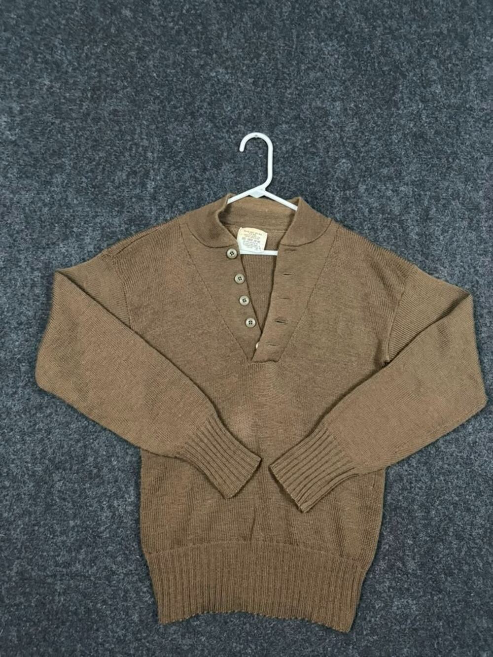 Vintage US military brown 100% wool commando sweater men large 42-44